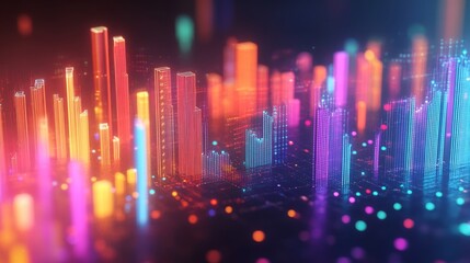 Poster - Vibrant abstract 3D financial graph with geometric shapes and glowing data trends.