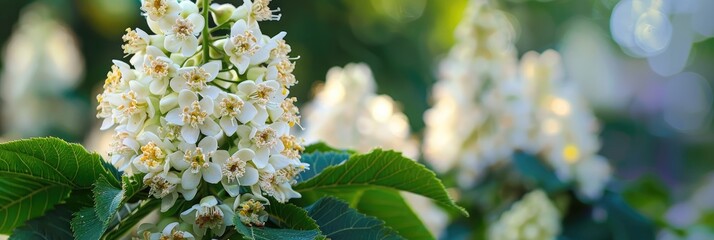 Poster - Blooming white chestnut flowers on a tree