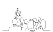 © Thuin_prodesign - One continuous line drawing of the Audience in the conference hall. The public speaker talks and gives instructions in the conference hall. The public speaker in lectures, in front of the audience.