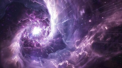 Poster - A stunning cosmic swirl of purple hues and bright light, depicting the beauty and mystery of deep space phenomena.
