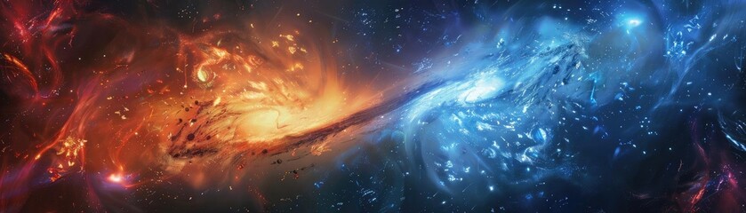 Poster - Vivid cosmic scene showcasing an explosion of colors in space, blending shades of orange and blue, representing the beauty of the universe.