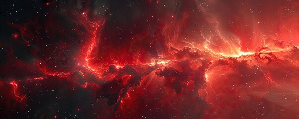 Aufkleber - Vibrant cosmic scenery depicting a red nebula filled with stellar formations and interstellar dust, evoking deep space wonder.