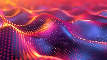 Poster - Abstract waves of vibrant colors and glowing dots create a mesmerizing digital landscape, perfect for tech and art themes.