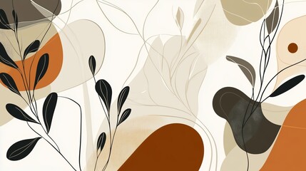 Poster - Abstract Art Composition Featuring Organic Shapes and Natural Elements in Earthy Tones