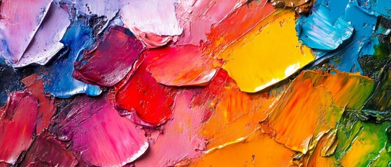 Aufkleber - Closeup of abstract rough colorful multicolored rainbow bold colors art painting texture background banner long panorama, with oil acrylic brushstroke, pallet knife paint canvas wallpaper