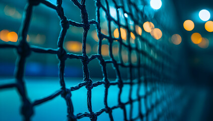 Poster - A close-up shot of a sports net, beautifully illuminated with soft bokeh lights in the background, creating a dynamic atmosphere.