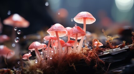 Poster - Pink Mushrooms in a Forest Setting