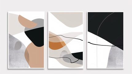 Fototapete - A trio of minimalistic abstract posters with a seamless continuous image, displayed on a white background for a refined and elegant look