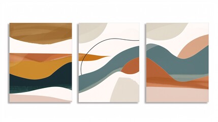 Fototapete - Three abstract art posters featuring a continuous minimalistic image, each piece aligned on a white background for a unified and stylish decor