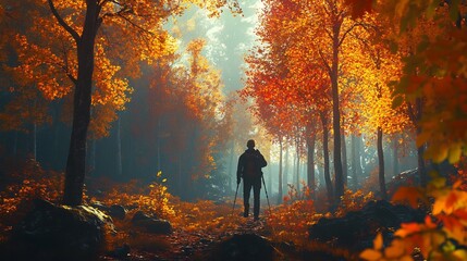 Wall Mural - Solitary Figure in Autumnal Forest