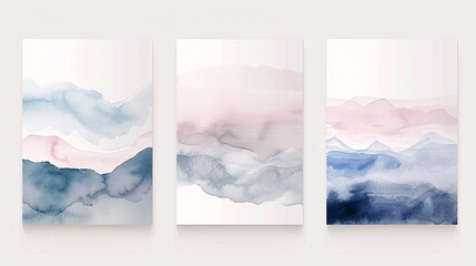 Poster - A trio of watercolor art posters showcasing a continuous design on a white background, ideal for contemporary and minimalist interiors