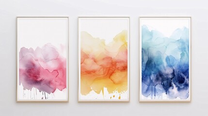 Poster - A set of three interconnected watercolor art posters with a continuous image, displayed on a white background for a cohesive and artistic look
