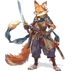 Anime Fox Warrior. AI generated art illustration.