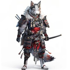 Anime Wolf Warrior. AI generated art illustration.