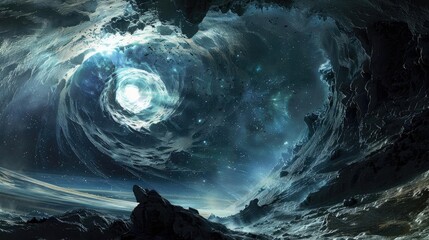 Wall Mural - A mesmerizing cosmic wave, swirling with vibrant colors and celestial patterns, capturing the beauty of the universe in motion.