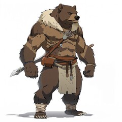 Anime Bear Warrior. AI generated art illustration.