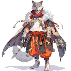 Anime Wolf Warrior. AI generated art illustration.