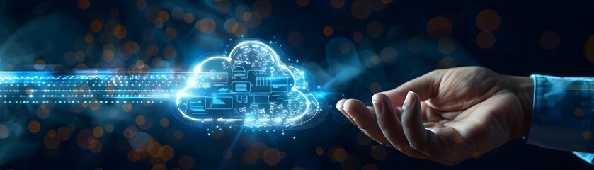 Poster - Businessperson Planning Cloud Computing Strategy on Digital Interface in Modern Office