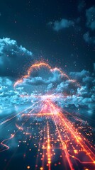 Poster - glowing data streams across futuristic abstract cloud technology background
