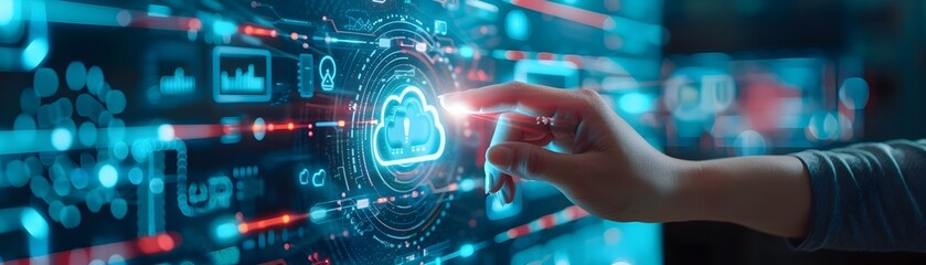 Poster - Businessperson Planning Cloud Computing Strategy with Digital Interface in Modern Office