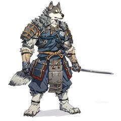 Anime Dog Warrior. AI generated art illustration.