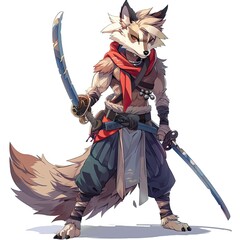 Anime Dog Warrior. AI generated art illustration.