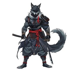 Anime Dog Warrior. AI generated art illustration.