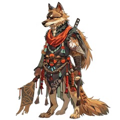 Anime Dog Warrior. AI generated art illustration.