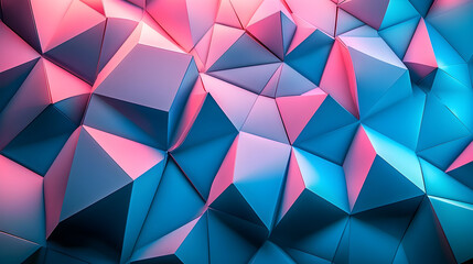 Wall Mural - Illuminated Surface with Tetrahedrons: Blue and Pink, 3D Render