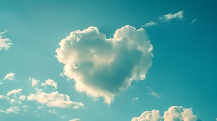 Poster - Heart Shaped Cloud in Dreamy Blue Sky Whimsical Love Concept with Copyspace