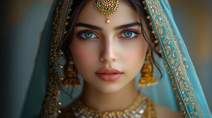 A close-up of a woman wearing traditional jewelry and attire for Diwali celebrations