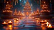 © Dilshad - A detailed shot of an Indian temple illuminated with diyas and lights for Diwali