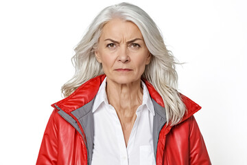 Canvas Print - Portrait of a serious senior woman in red jacket