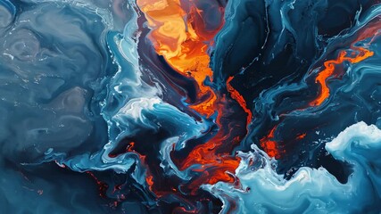 Wall Mural - Abstract fluid art with vibrant blue and orange swirls