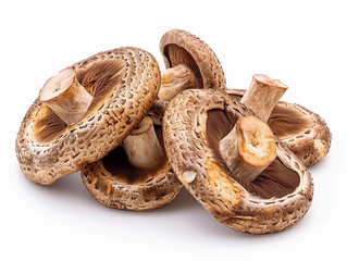 Sticker - Freshly Harvested Shiitake Mushrooms Gathered on a White Background for Culinary Purposes