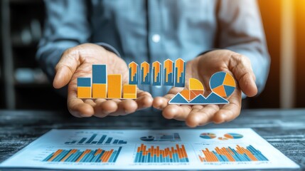 Poster - A person presenting graphical data with colorful charts and graphs to showcase financial analysis and business growth.