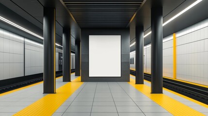 Aufkleber - Billboard mockup in an underground or metro station. Horizontal big poster. 3D rendering.