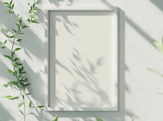 Poster - Mockup 3D rendering of white rectangular vertical frame hanging on white wall