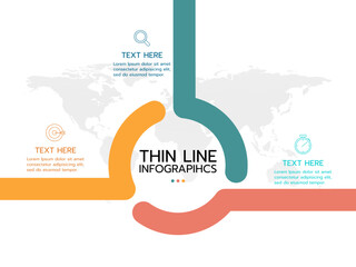 Infographic template. concept design circle 3 steps or elements with business icons and information colored template.