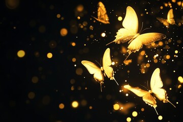 Poster - A view of butterfly-shaped lights on a black background. Bokeh effect.