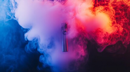 VAPE background with a cloud of smoke. A man with a top hat and glasses smokes VAPE. Space for text. Vape shop with dark background. Smoker smoking e-cigarettes.