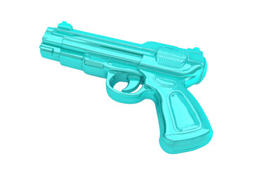 Colorful turquoise plastic toy gun isolated on a transparent background. representing fun and playful childhood games.