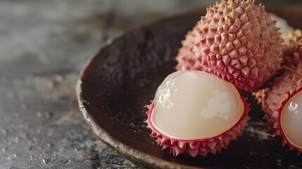 Sticker - Detailed Texture of Fresh Peeled Exotic Lychee Fruit with Sweet Flavor