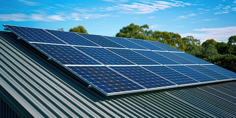 A photo of a solar panel installed on the roof of a house, providing renewable energy and reducing carbon footprint