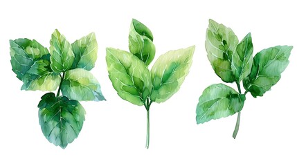 Poster - Watercolor Mint Leaves Collection on Clean White Background  Aromatic and Fresh Botanical Set