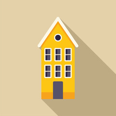 Sticker - Minimalist illustration featuring a yellow tiny house building facade with snow on its roof, evoking a sense of cozy simplicity and winter charm