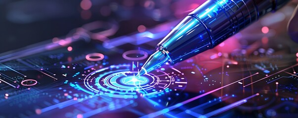 Poster - Futuristic digital interface with abstract circuit technology and vibrant colors, showcasing innovation and high-tech engineering.