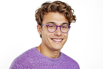 Portrait of a Smiling Man Wearing Purple Glasses