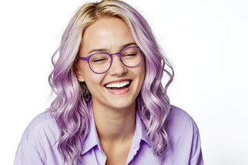 Wall Mural - Portrait of a young woman with purple hair laughing