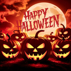 Happy Halloween Spooky Nighttime Scene Horizontal Background 1